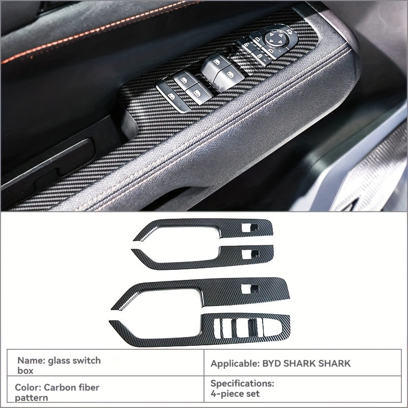 Набор из 4 пластиковых панелей с текстурой карбона для ручек дверей и переключателей окон для автомобиля, черный с оранжевыми акцентами