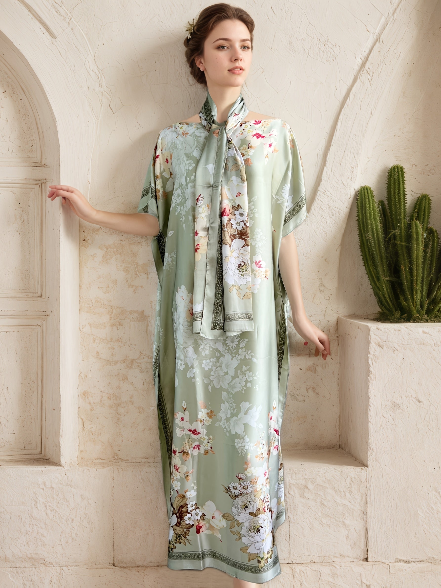 Plus Size Women's Maxi Dress Turkish Kaftan Floral Print Batwing Sleeve Casual Party Wedding