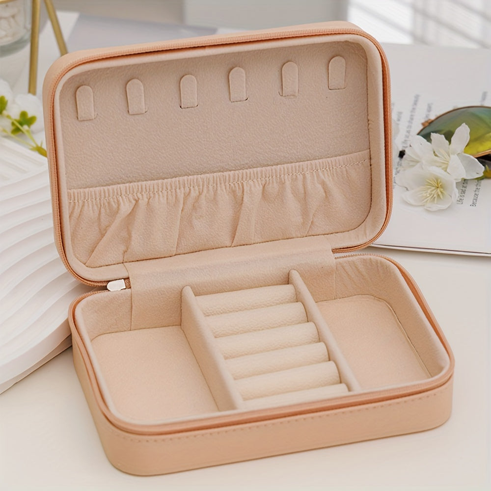 Kalit bilan qulflanadigan sun'iy charmli zargarlik qutisi, qulay saqlash joyi uchun marjon, uzuk va taqinchoqlar