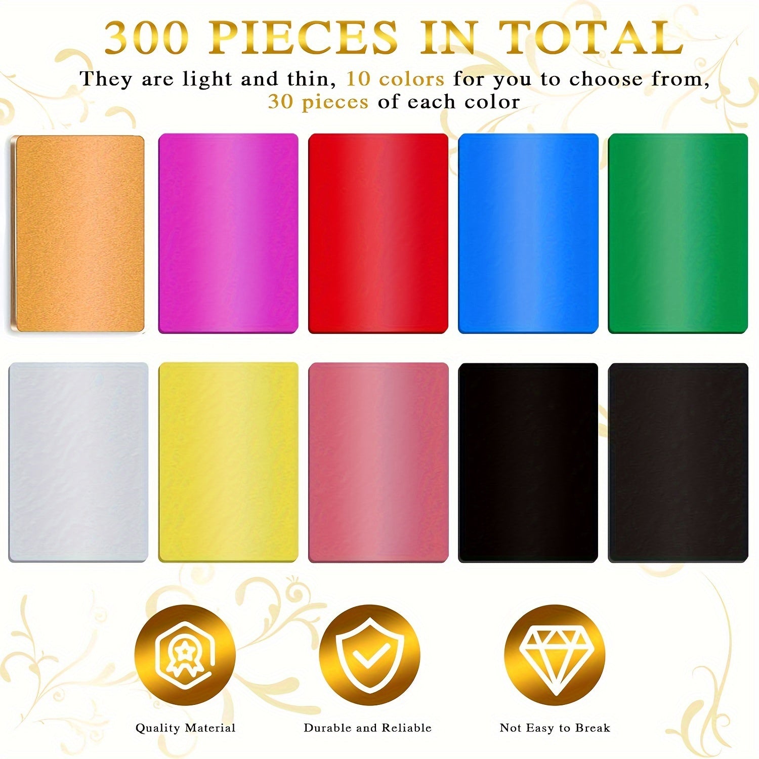 Aluminum Business Card Blanks 300 Pieces Assorted Colors 0.21mm Thick for DIY CNC Laser Engraving