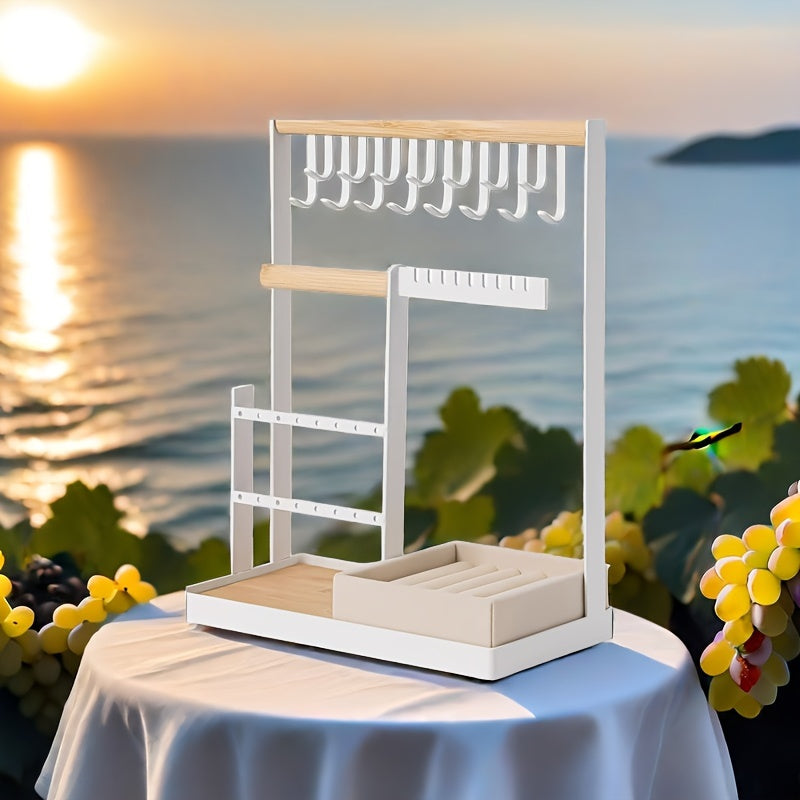 Metal Jewelry Holder with Multi-Layer Display Rack and Detachable Tray for Earrings and Necklaces