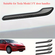 4pcs Black Carbon Fiber Door Handle Covers for Cars Scratch-Resistant ABS