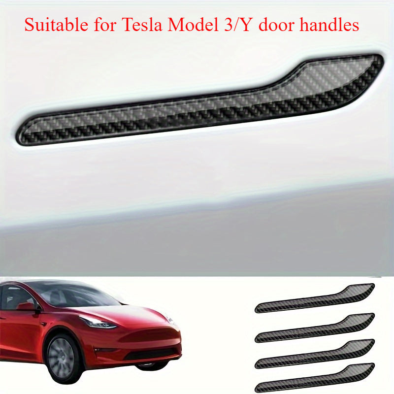 4pcs Black Carbon Fiber Door Handle Covers for Cars Scratch-Resistant ABS