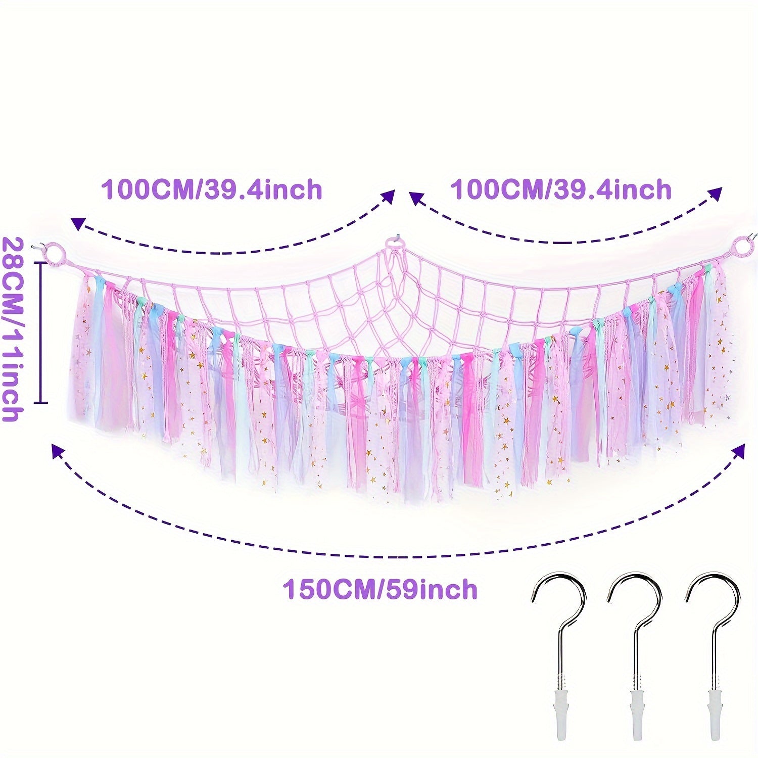 Bohemian Woven Toy Storage Net with Tassels for Stuffed Animals and Gifts