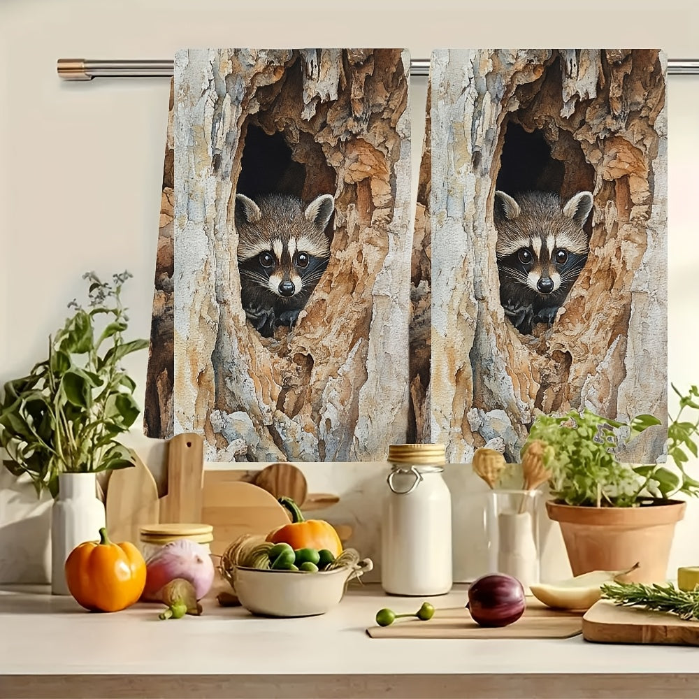 2 ta Raccoon Peeking oshxona sochiqlari to'plami, Ultra yumshoq, singdiruvchi, 16x24 dyuym