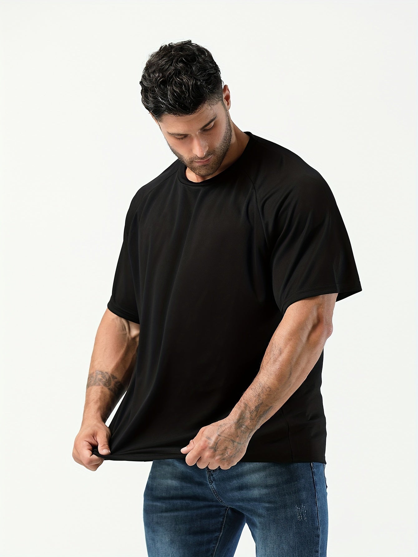Plus-Size Men's Moisture-Wicking Short-Sleeve T-Shirt for Casual Sports