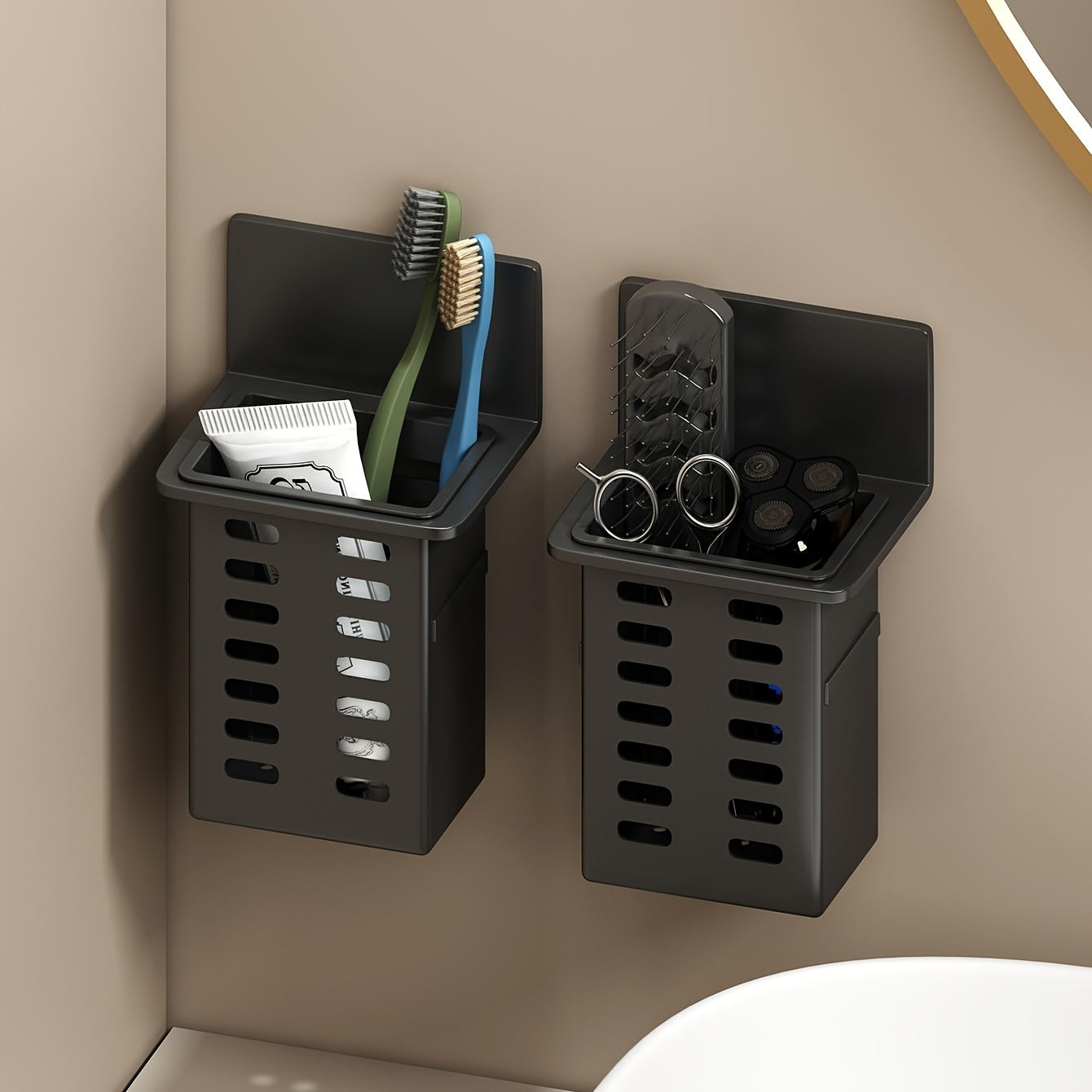 Black Wall-Mounted Toothbrush and Toothpaste Holder Mold-Resistant Easy Install