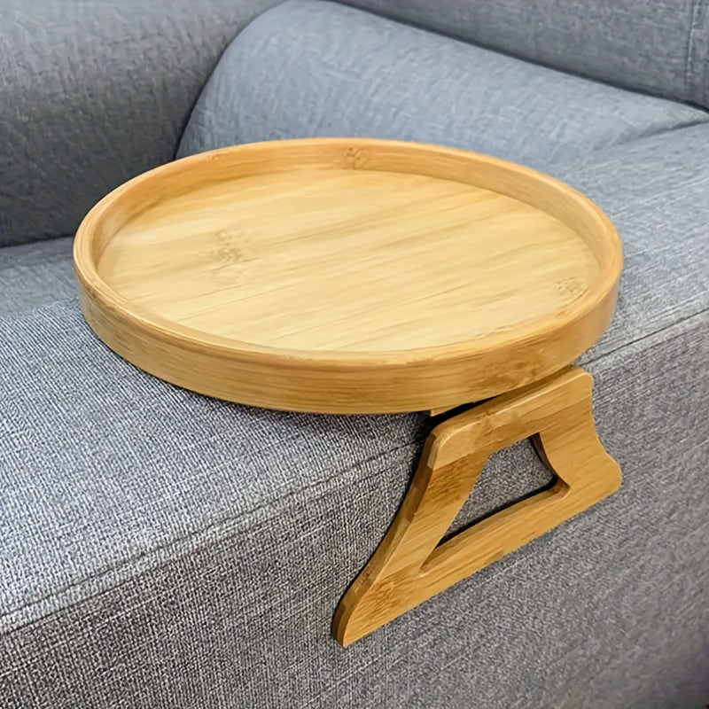Foldable Bamboo Sofa Arm Tray Table with Non-Slip Surface for Snacks and Remotes