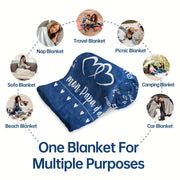 Contemporary French Letter Print Flannel Throw Blanket Hypoallergenic Machine Washable Tear-Resistant for Couch Bed Camping Travel