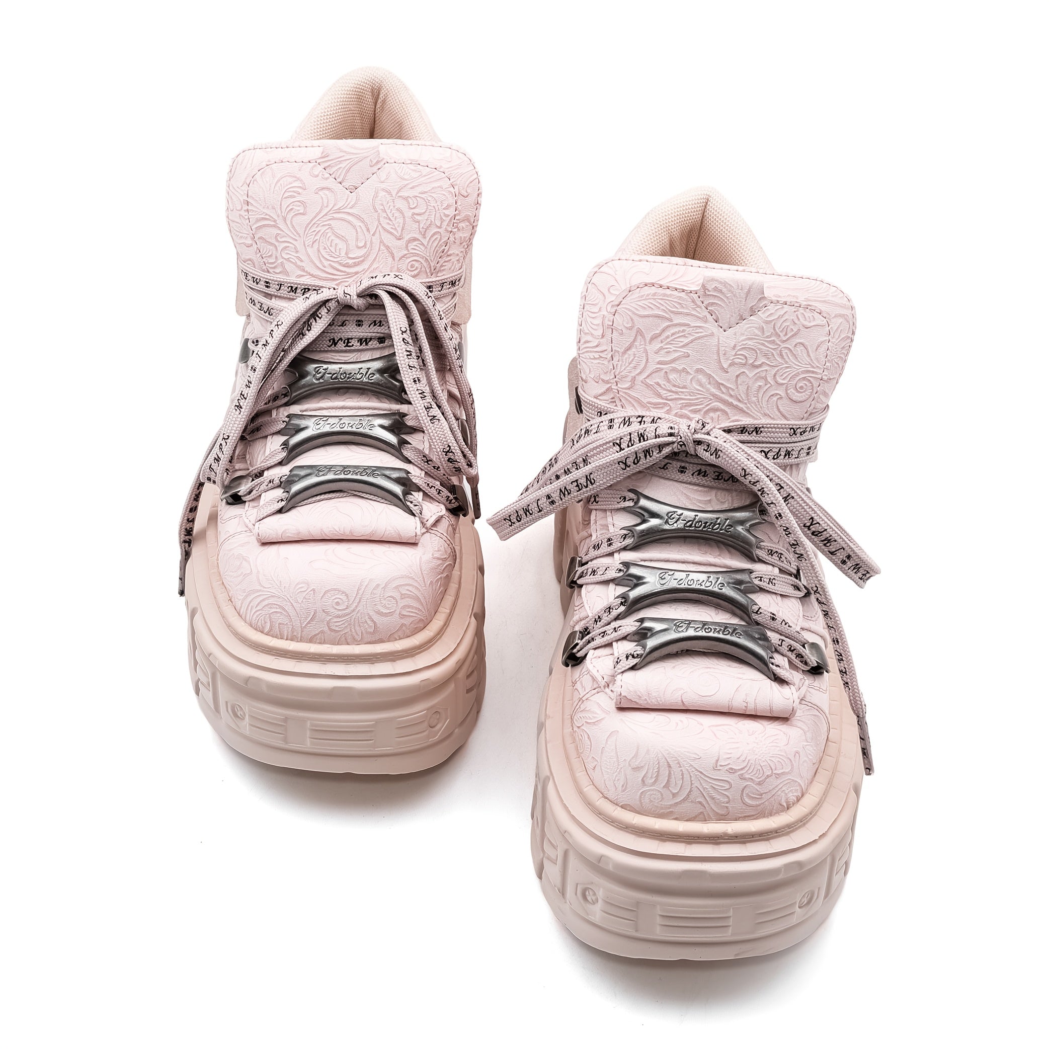 Женские розовые цветочные ботинки на платформе с embossed-эффектом, готические ботинки на шнуровке