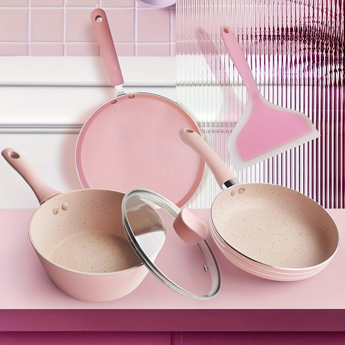 Pink Mini Cookware Set for One with Pots, Pans, and Utensils