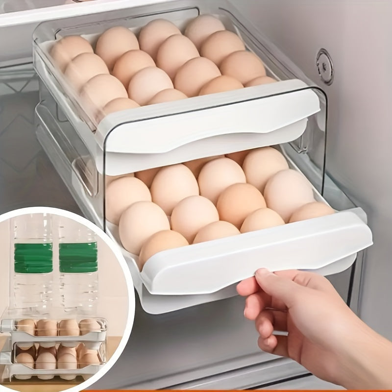 Stackable Egg Storage Box with Dual Drawers, Shockproof, Sealable, 32 Compartments