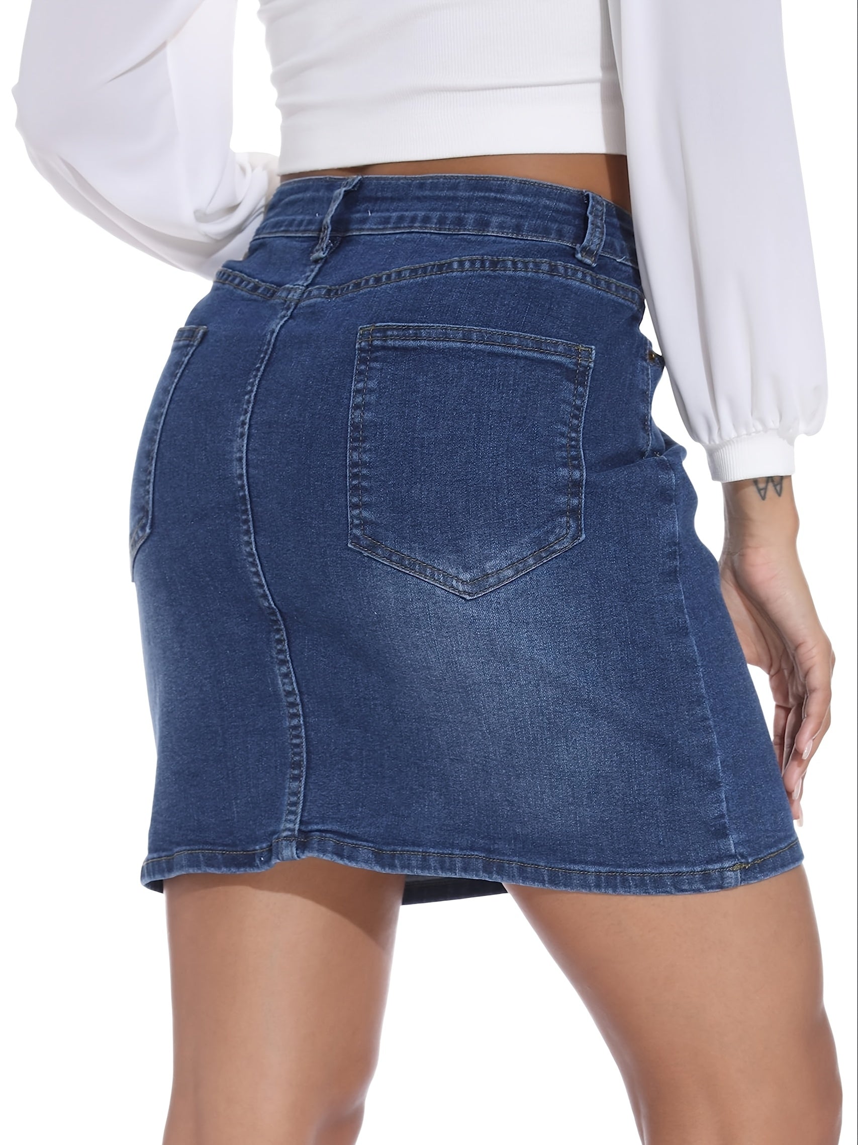 Plus Size Women's Denim Skirt High Waist Pockets Stretch Comfortable Summer