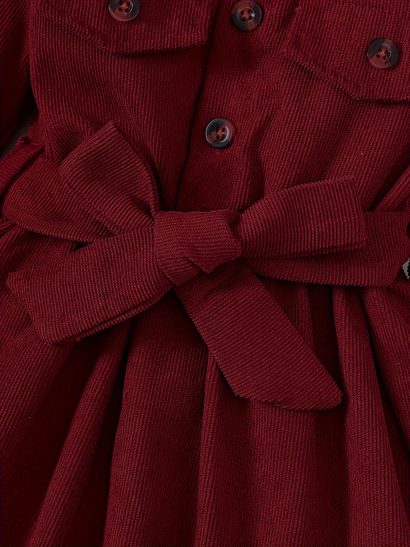 Toddler Girls Solid Midi Dress with Long Sleeves Bow Belt for Parties and Winter