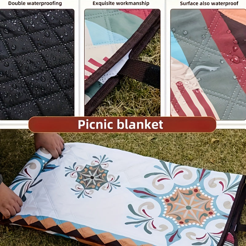 Bohemian Reversible Outdoor Picnic Blanket with Carry Bag for Camping Beach Hiking