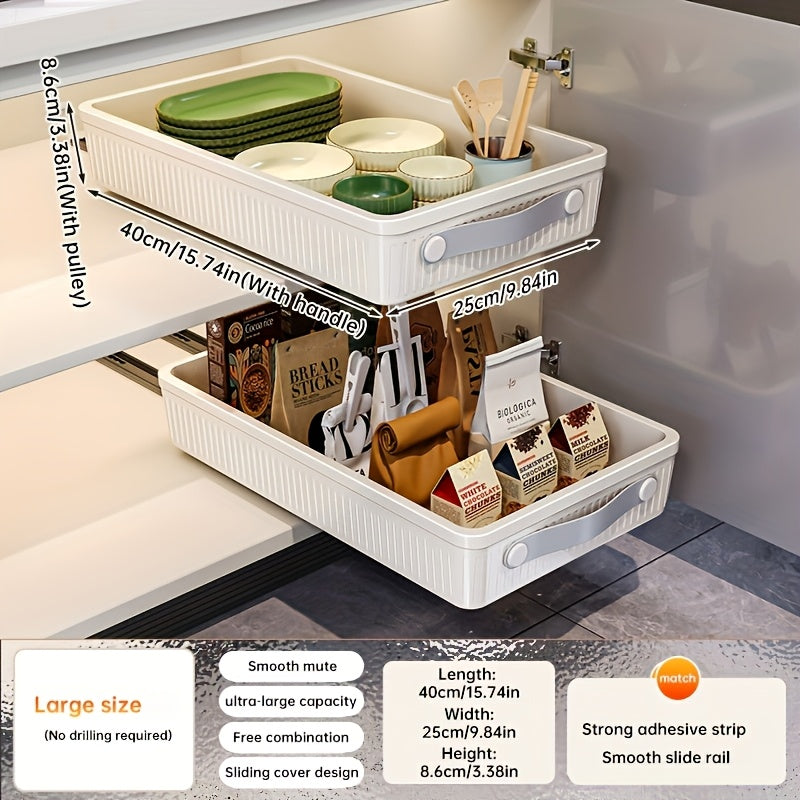 Oversized pull-out cabinet storage baskets with metal tubes plastic drawer organizer