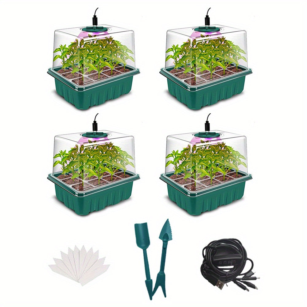 Complete Seed Starting Kit with 4/5/6 Pack Seedling Trays Grow Light Humidity Dome and Timer