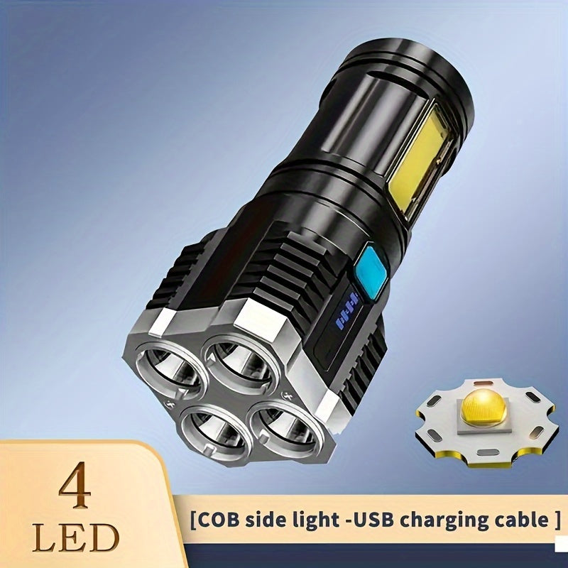 USB Rechargeable LED Flashlight with 4 Modes and COB Side Light for Outdoor Activities