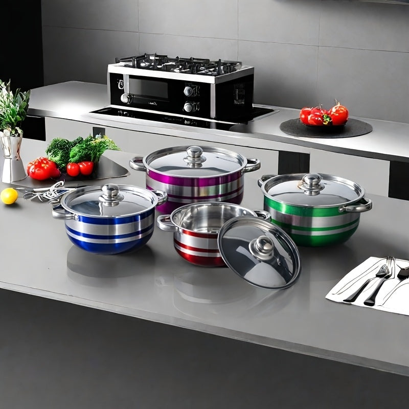 Set of 9 Stainless Steel Soup Pots with Lids for Induction and Gas Stoves