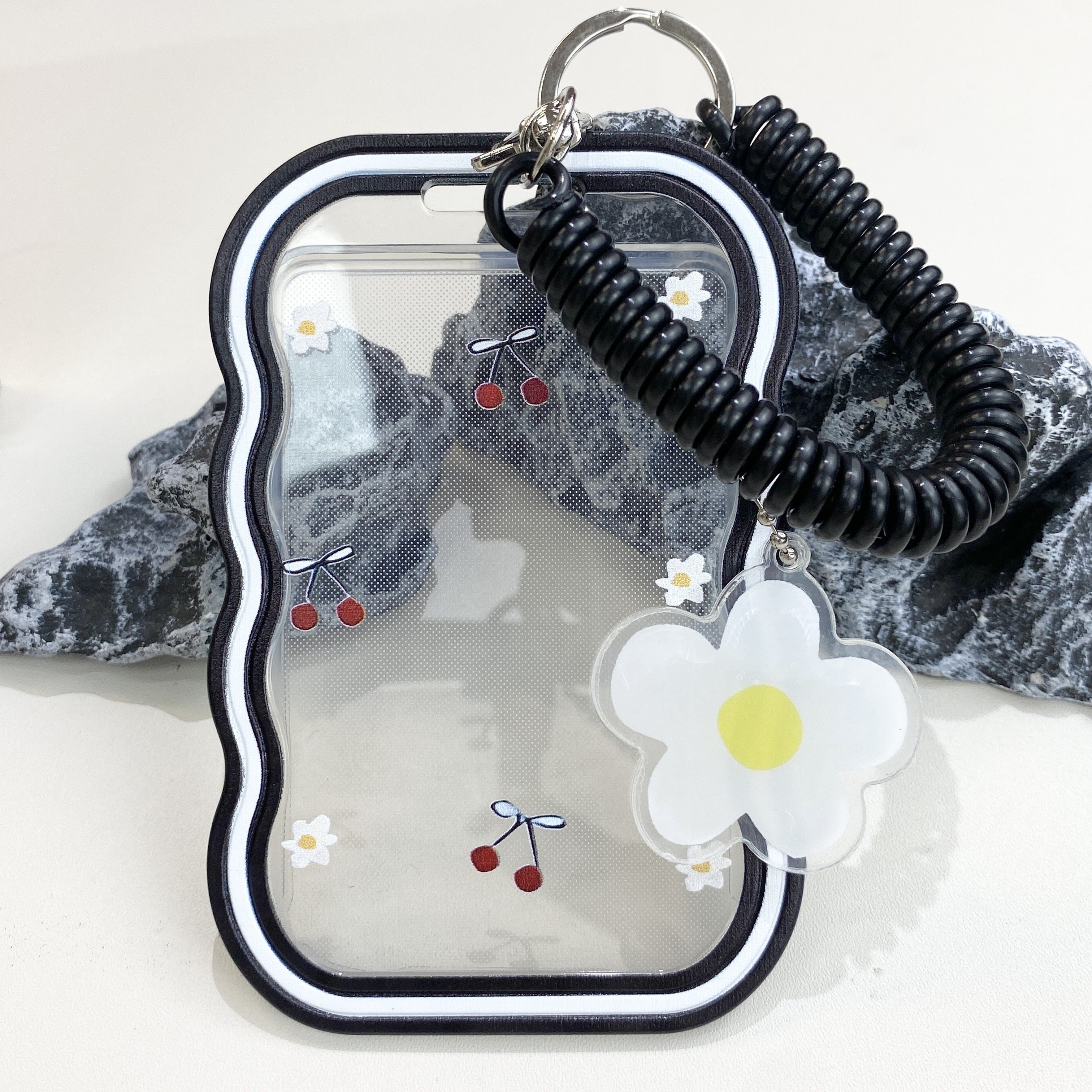 Cherry Blossom TPU Card Holder with Spring Lanyard for Daily Use and Travel