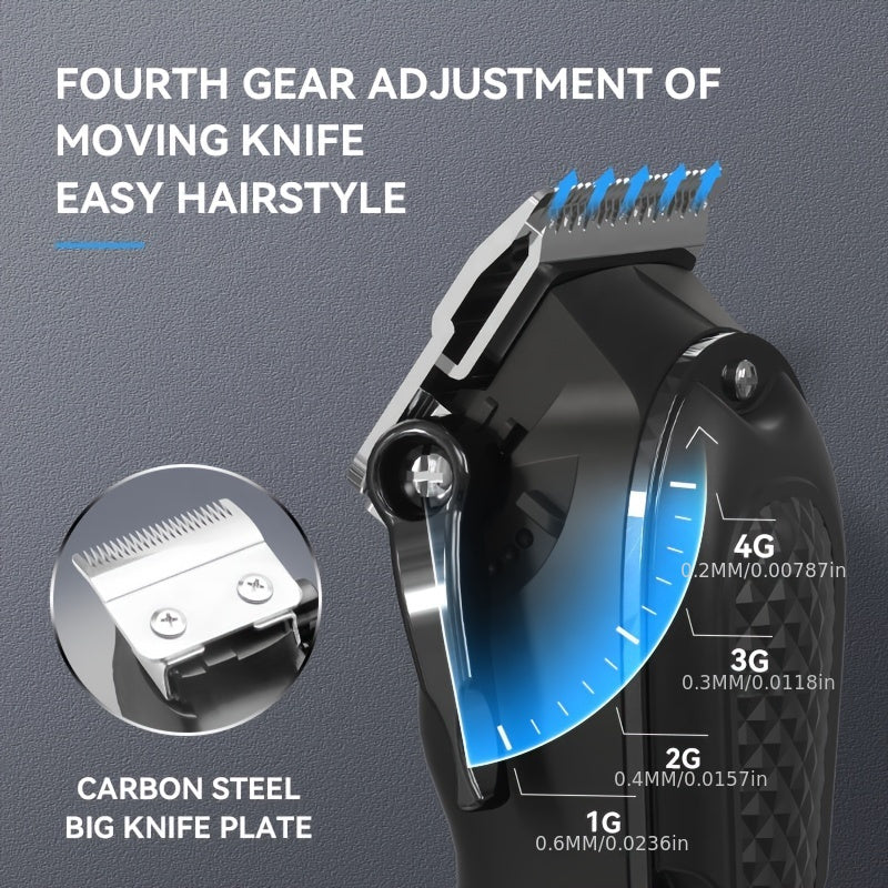 Electric Hair Clipper with LCD Display USB Rechargeable Comb Attachments for Home Salon Use