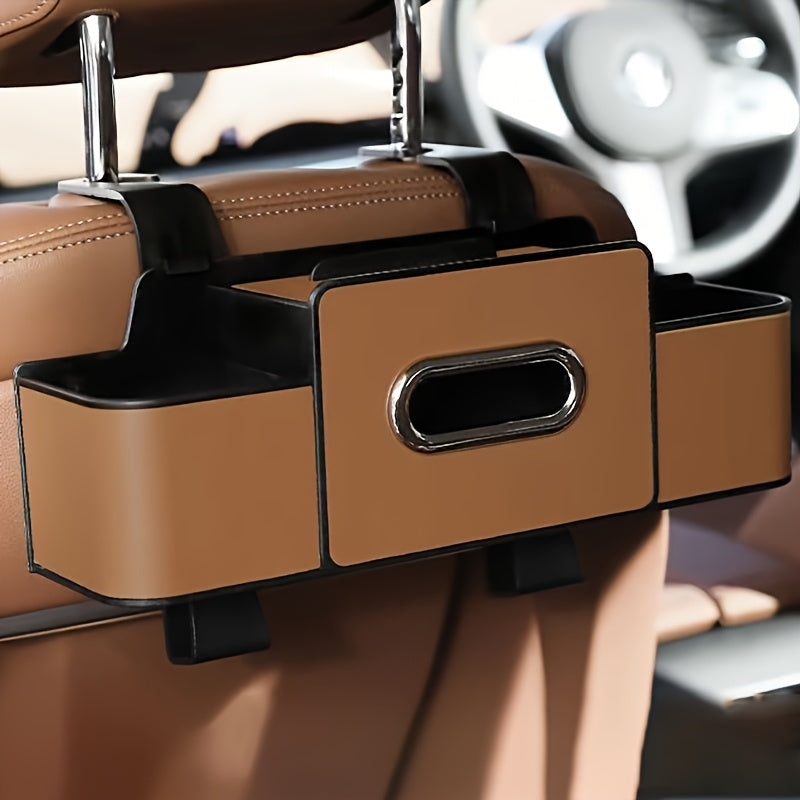 Black Car Seat Back Organizer with Tissue Box and Cup Holders