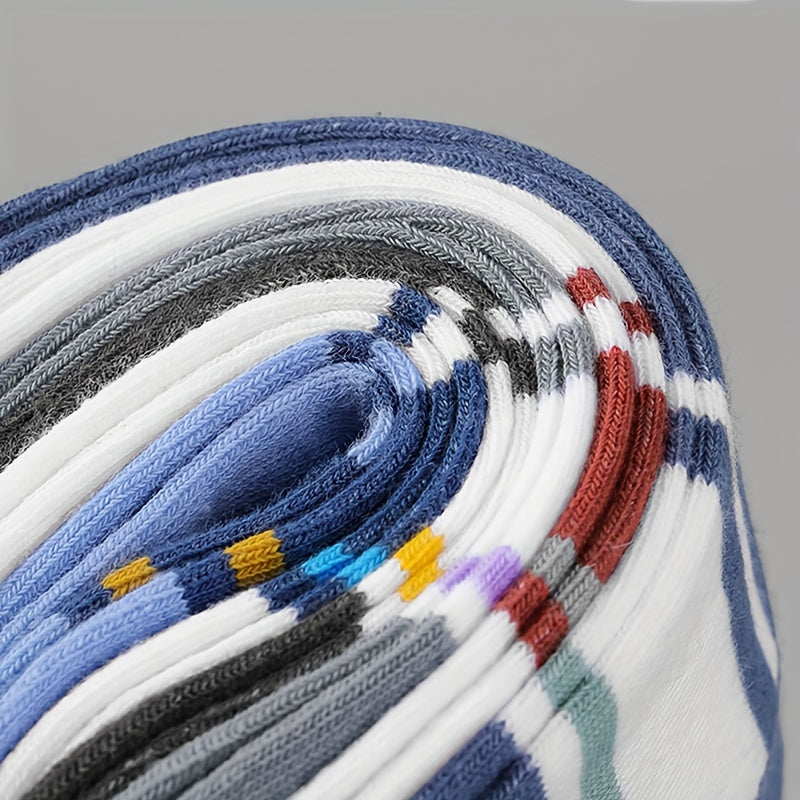 Men's Striped Crew Socks 5 Pairs Breathable Soft Winter Autumn