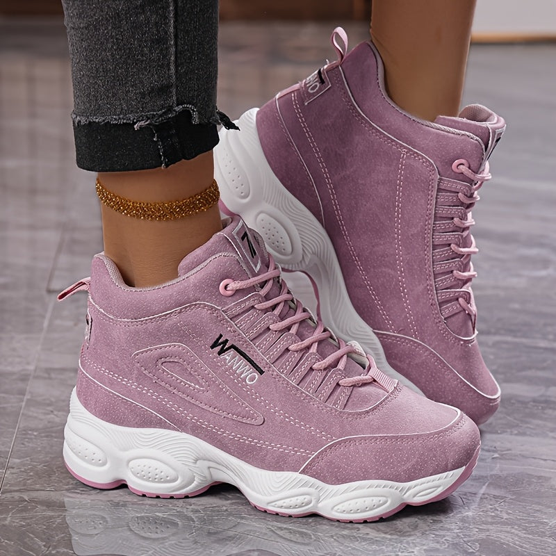 Women's White High-Top Sneakers with Rubber Sole and Breathable Fabric