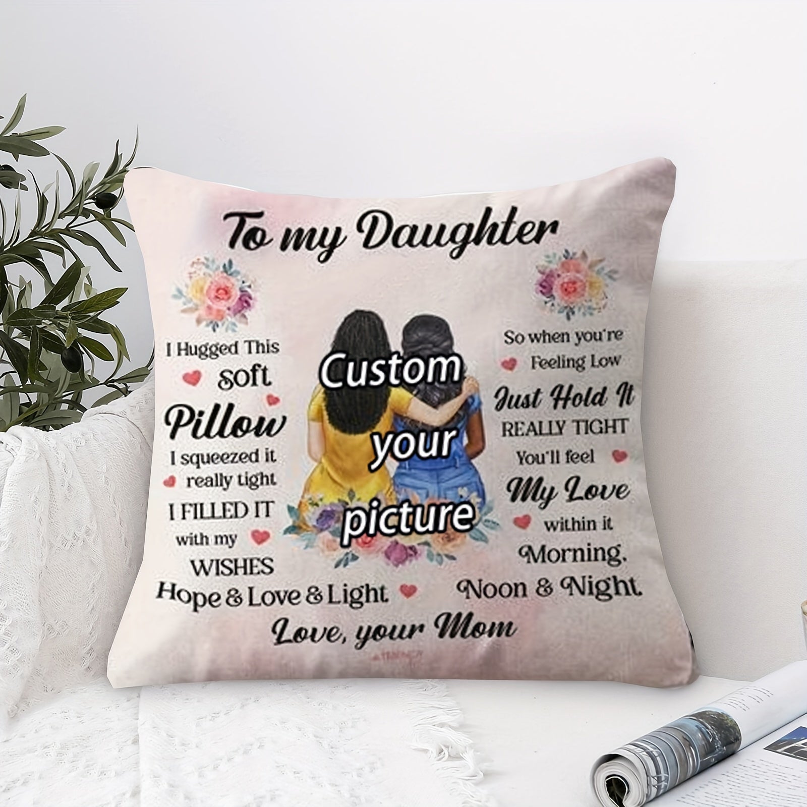 Personalized Soft Short Plush Throw Pillow Cover 45.72x45.72 cm Custom Photo and Text for Home Bedroom Decor