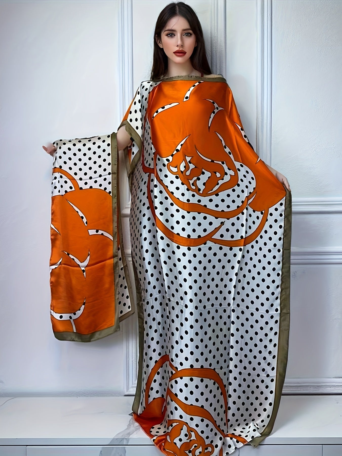 Women's Floral Print Abaya Polyester Loose Fit Maxi Dress for Spring Summer