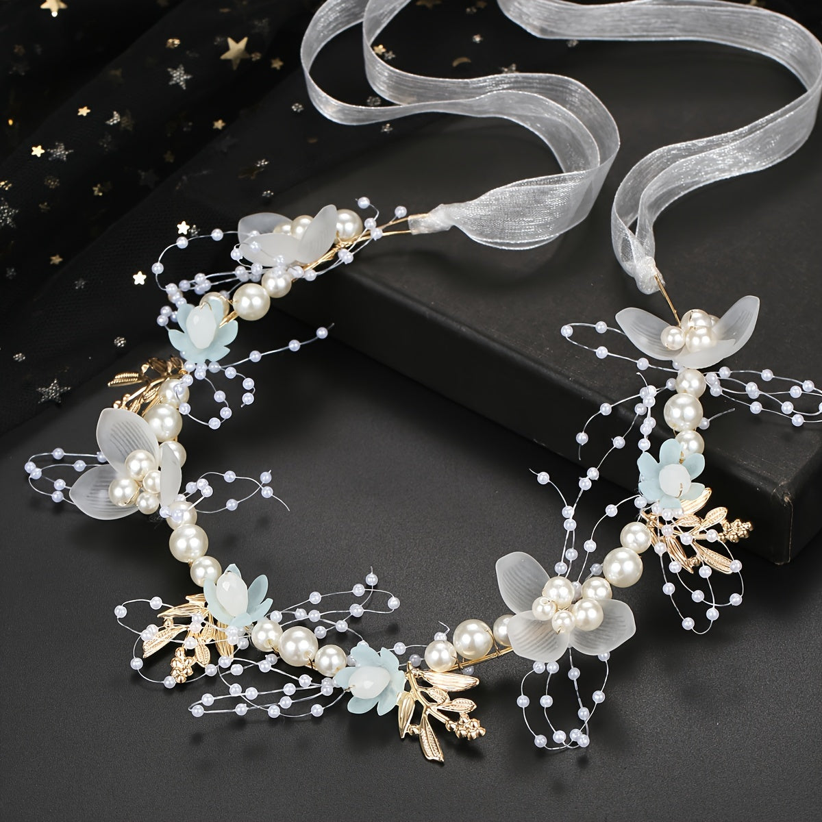 Многоцветная повязка на голову с искусственными жемчужинами и кристаллами в виде цветов для свадеб и мероприятий