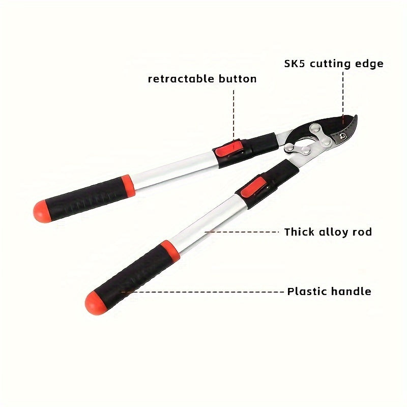 Tijeras de poda de acero aleado extensible con empuñadura ergonómica para ramas gruesas