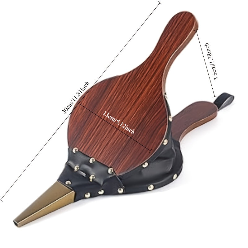 Rustic Brown Hardwood and Faux Leather Fireplace Bellows for Outdoor Cooking