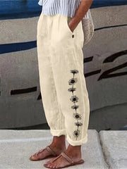 Plus Size Floral Print Pants with Pockets and Elastic Waist for Spring and Summer