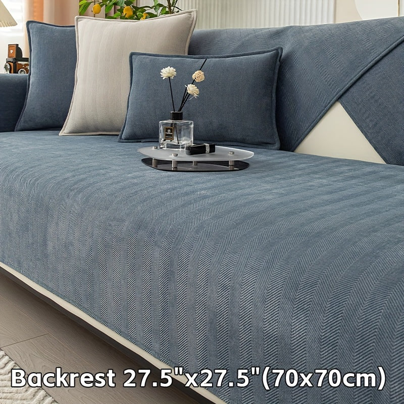 Зеленая накидка на диван из шенилла с узором «елочка», противоскользящая, подходит для домашних животных, подходит для 1-4 человек, моется в машине