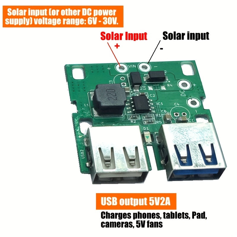 Convertidor alimentado por energía solar 6V-24V entrada doble USB 5V 3A salida plástico