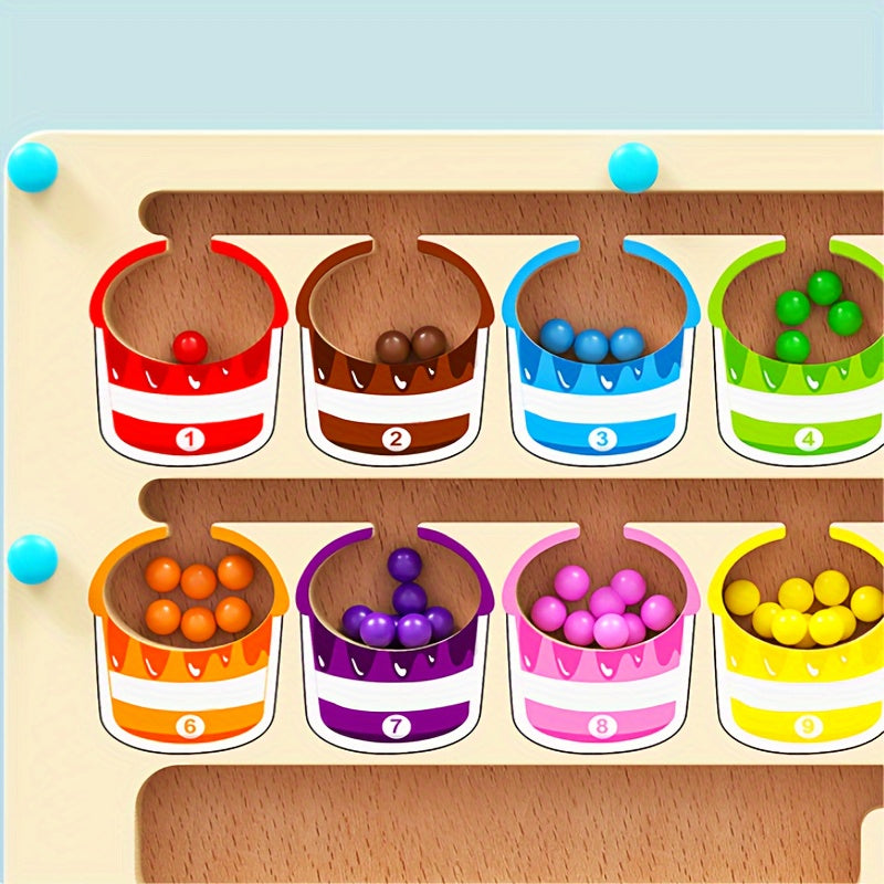 Wooden Magnetic Bead Maze Educational Toy for Kids Age 3 Plus Hand-Eye Coordination Math Skills