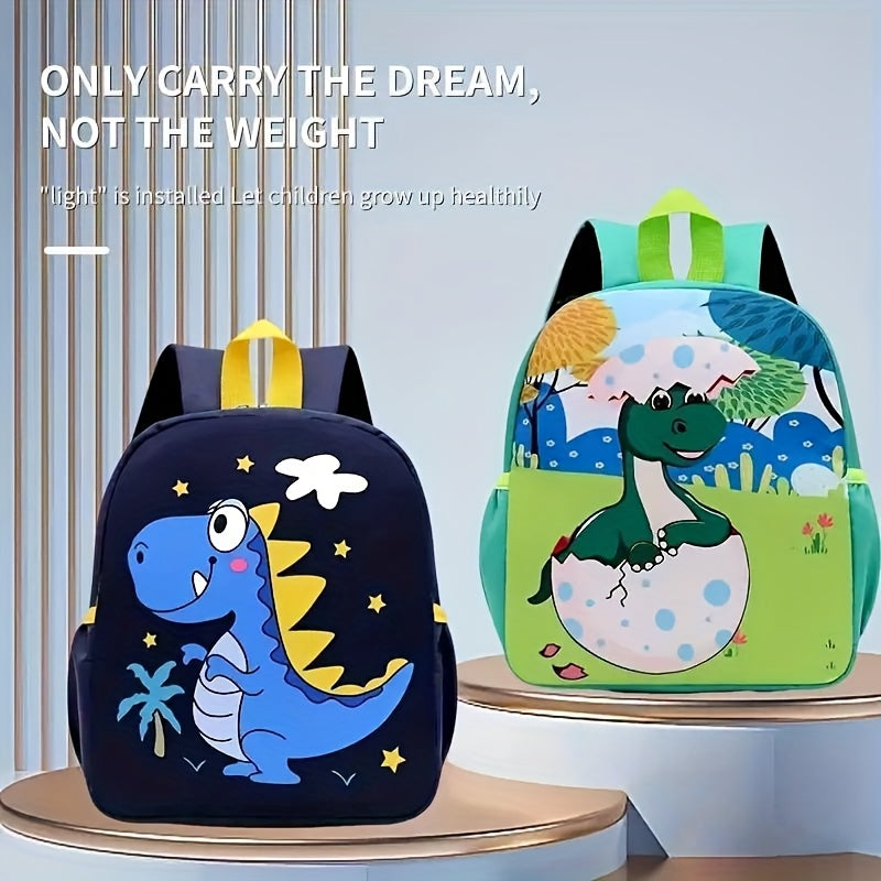 Kids' Dinosaur Backpack Waterproof Nylon Adjustable Straps Machine Washable Blue Yellow Accents