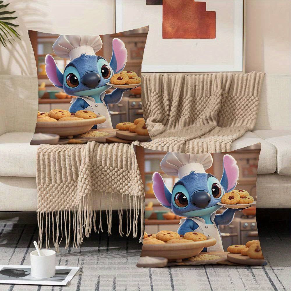 Stitch & Mickey Yostiq Qopqog'i To'plami - 2 Dona, 45.72x45.72 sm O'lcham, Yumshoq Polyester Materialdan Yasalgan, Divan va Tashqi Bezak Uchun Ideal
