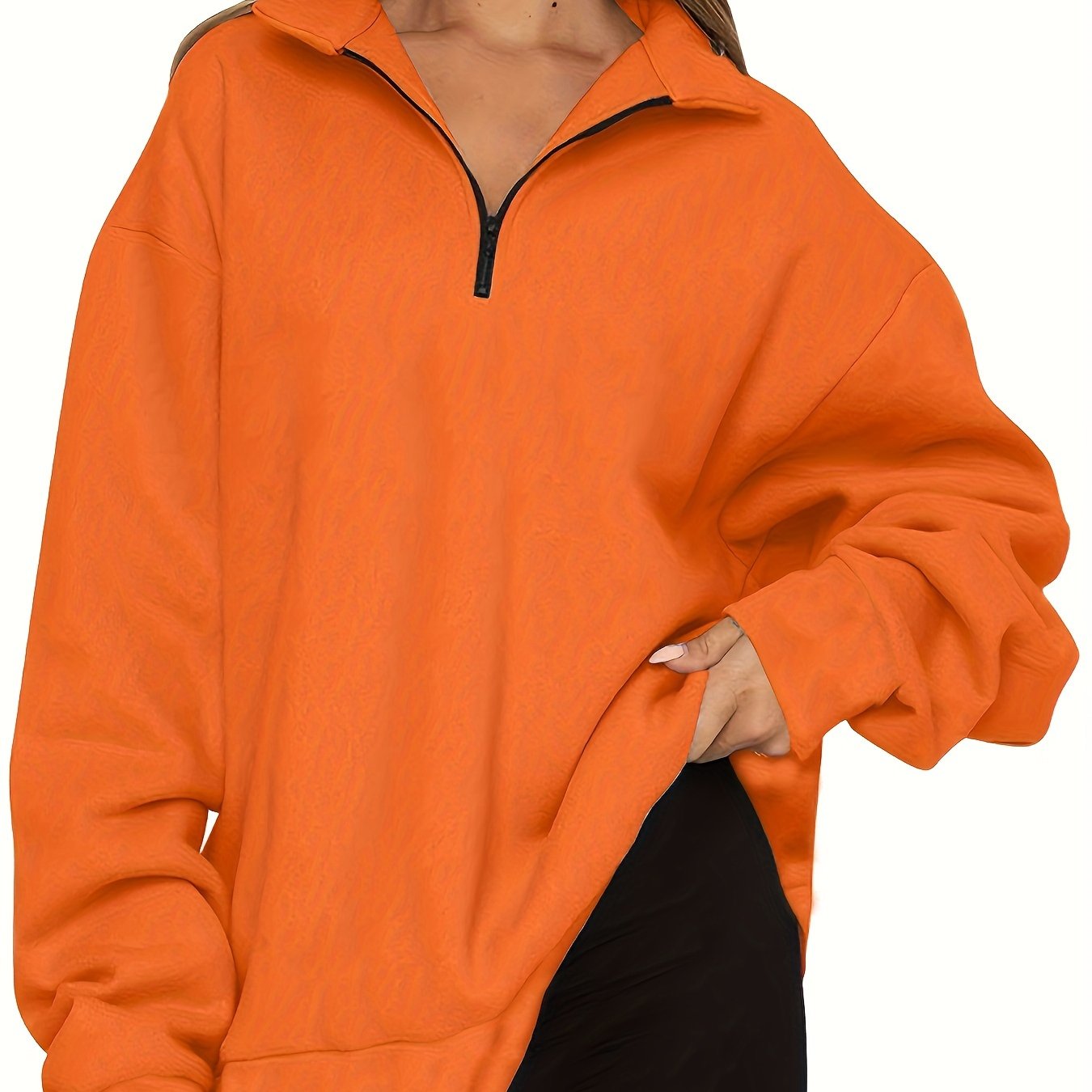 Ayollar uchun yarim-zip pullover svitshot uzun qolli ko'k polyester aralashmasi