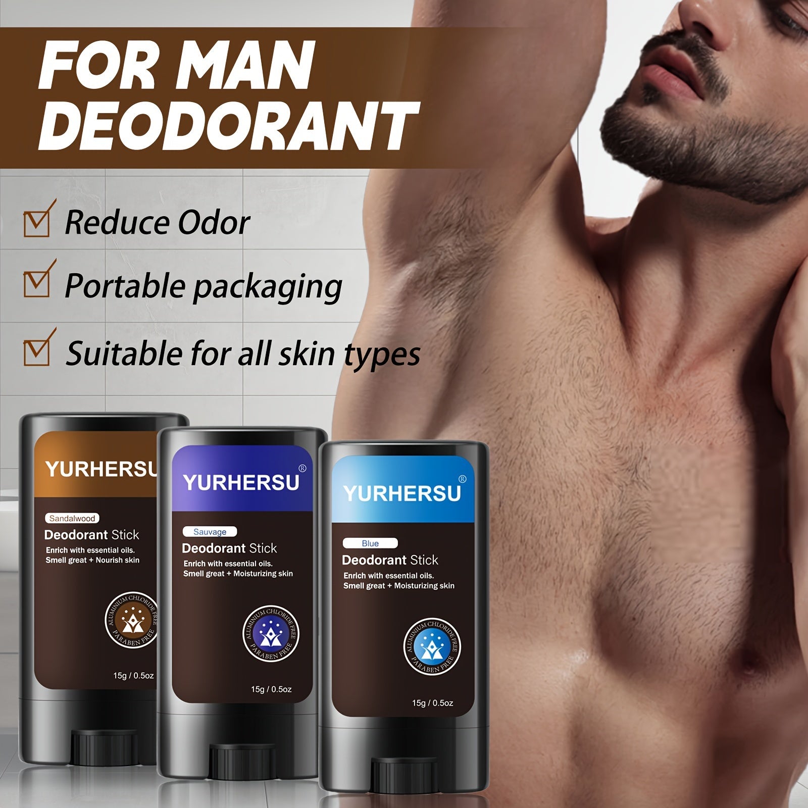 Дезодорант-стик для мужчин 48-часовая защита от запаха Апельсин Мята Зеленый чай Упаковка 3 шт.