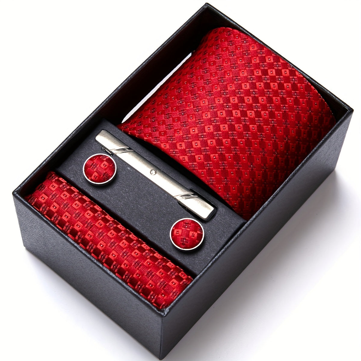 Men's Accessories Set Tie Pocket Square Cufflinks Necktie Gift Box for Celebration