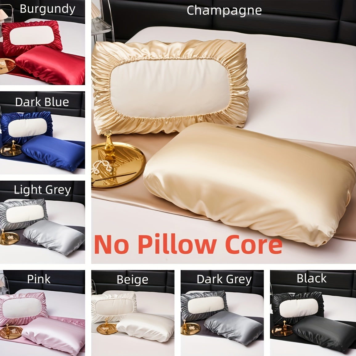 Breathable Satin Pillowcases with Elastic Cord for Comfortable Sleep Set of Two