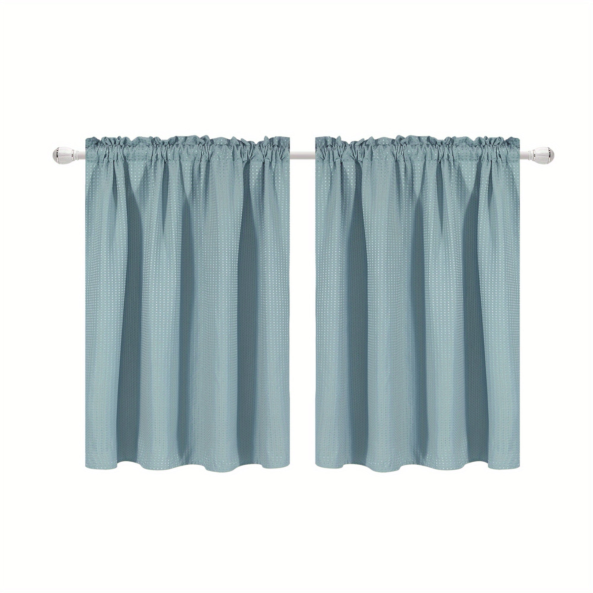 Set of 2 Waterproof Waffle Weave Half Window Curtains for Bathroom Kitchen Coffee Shop