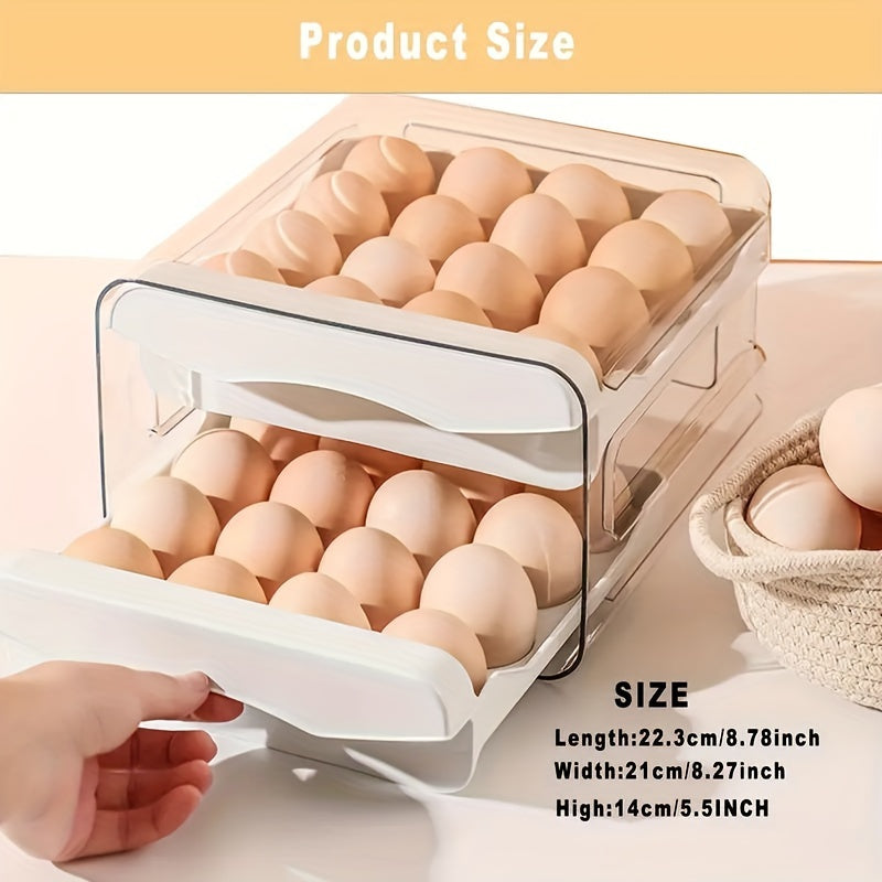 Stackable Egg Storage Box with Dual Drawers, Shockproof, Sealable, 32 Compartments
