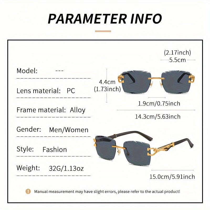 Модные безободковые очки с металлическим леопардовым акцентом и градиентными линзами для пляжа и активного отдыха