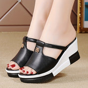 Women's Black White Platform Slide Sandals Open Toe Thick Sole Casual Footwear