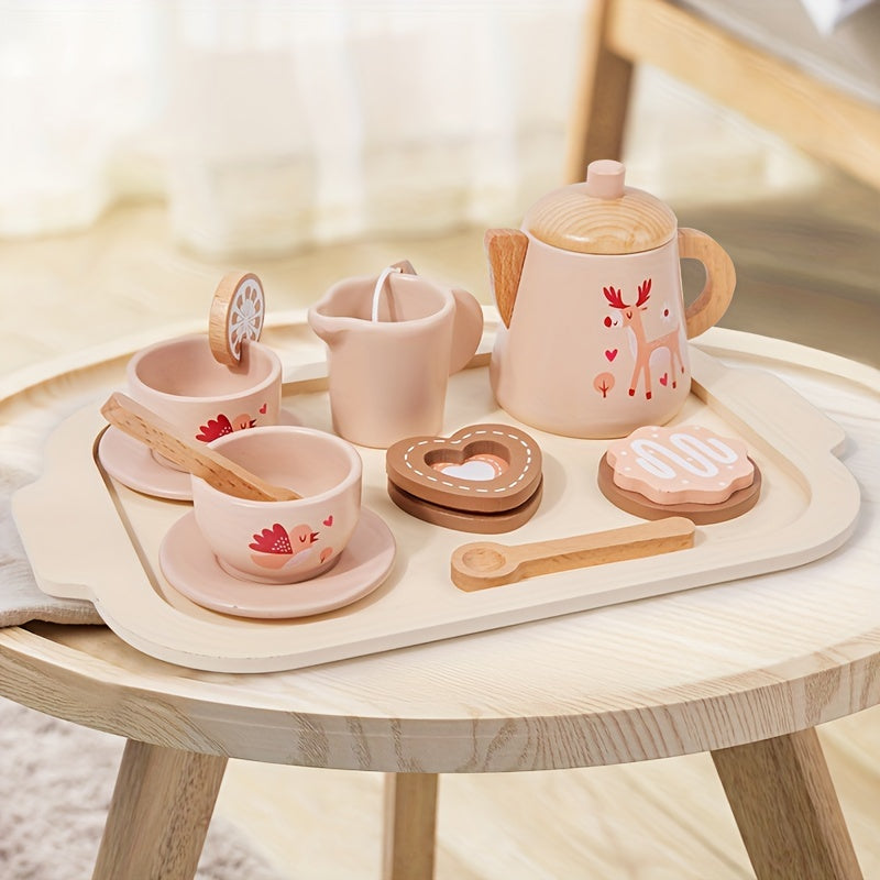 Children's Wooden Tea Set for Girls Kids Role-Playing Toy Kitchen Pretend Play