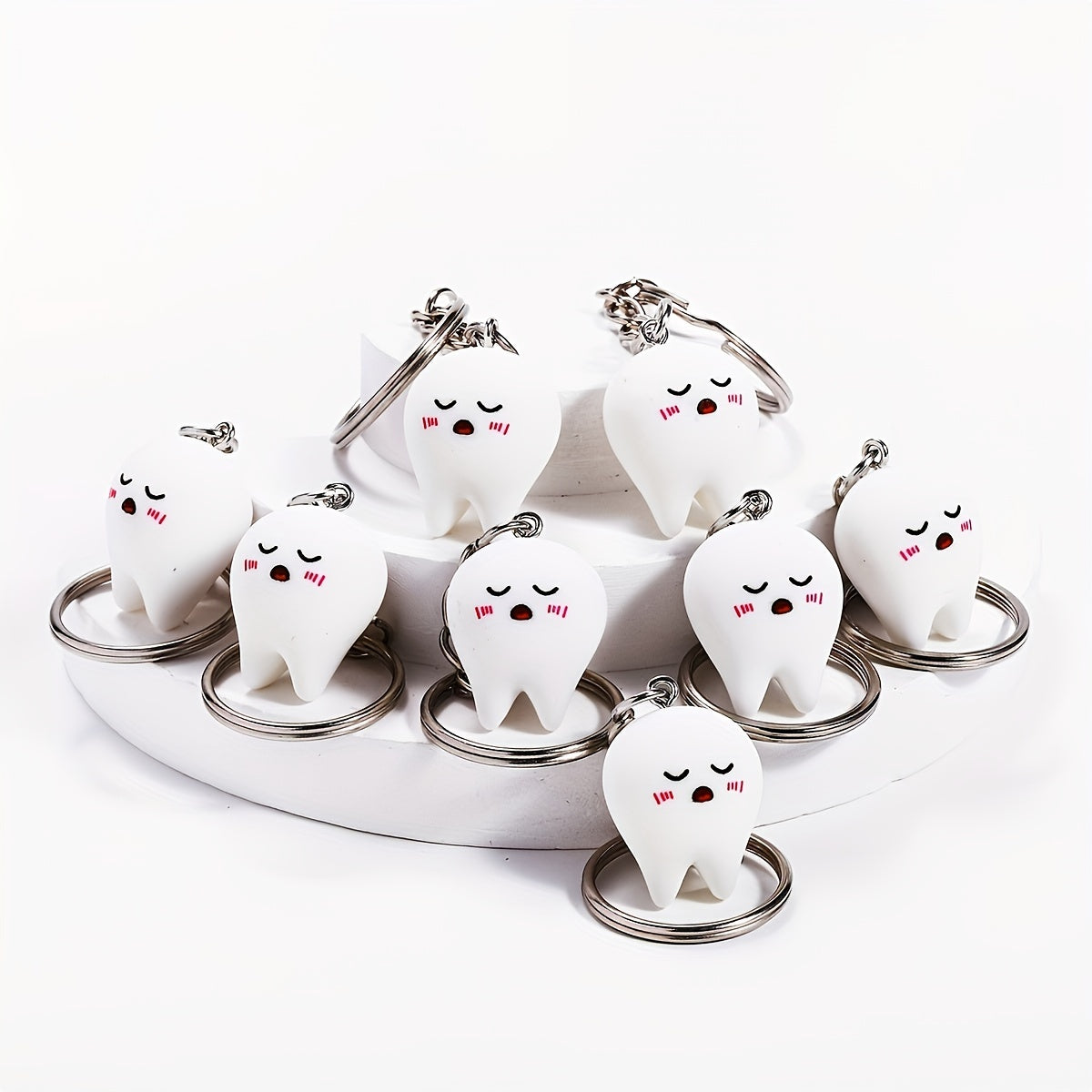 Set of 8 Men's Resin Tooth Keychains Minimalist Novelty Accessories