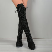 Ayollar uchun qora o'rta uzunlikdagi qoq-qoq botlar, lacing, zip, qalin poyabzal, dumaloq barmoqli